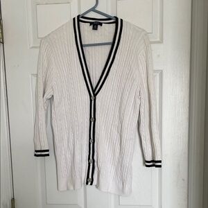 Chaps White Cardigan with Black Trim